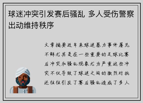 球迷冲突引发赛后骚乱 多人受伤警察出动维持秩序